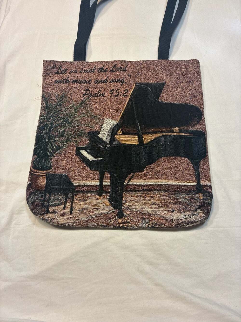 Lena Liu Music Room Tapestry Tote Bag Psalm 95:2 Grand Piano Design